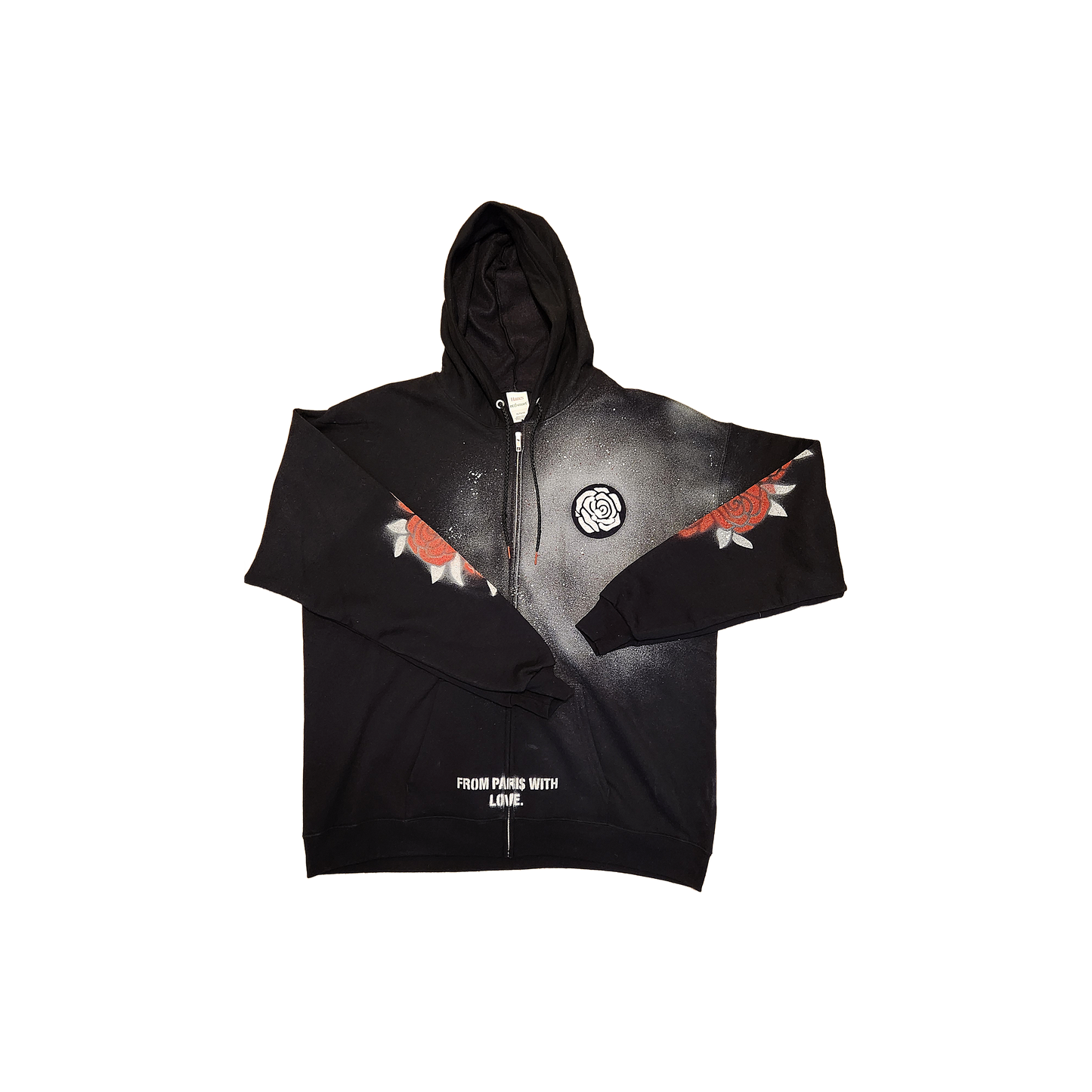 Black & White Rose Zip-Up Hoodie