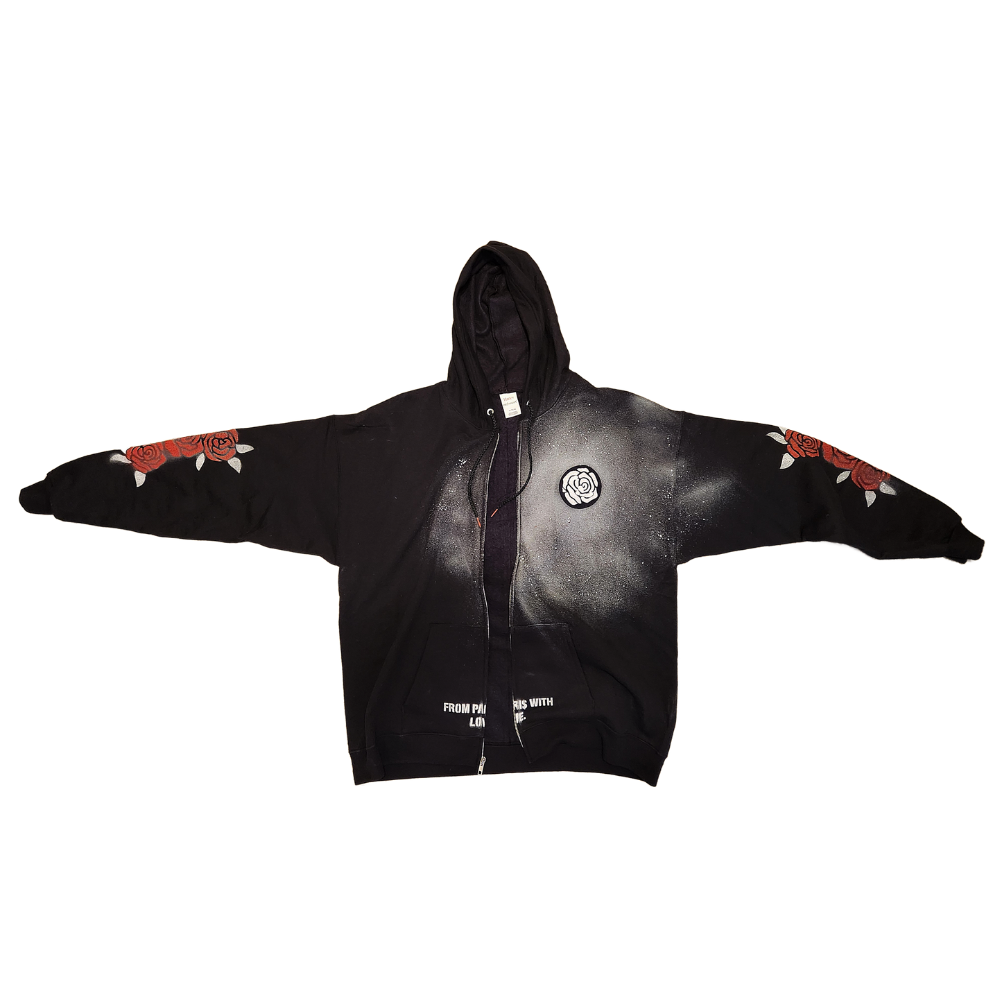 Black & White Rose Zip-Up Hoodie