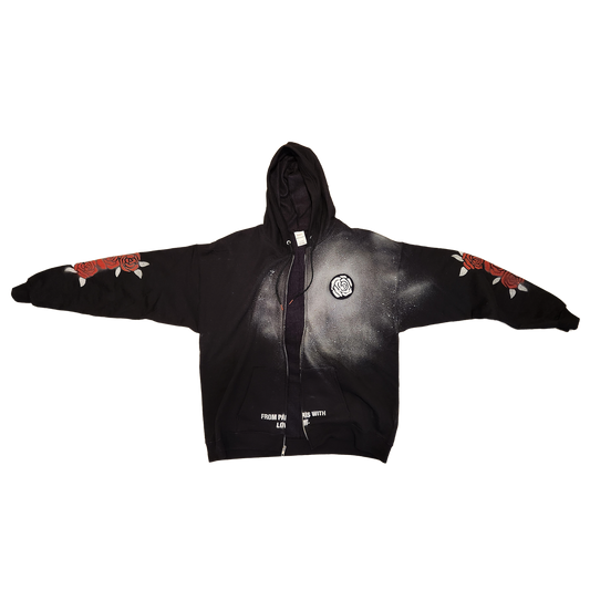 Black & White Rose Zip-Up Hoodie