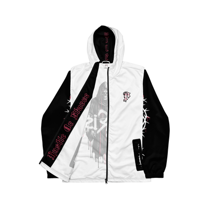 PARI$ CLOTHING HU$TLE WindBreaker – B&W W/Magenta open front view premium streetwear jacket