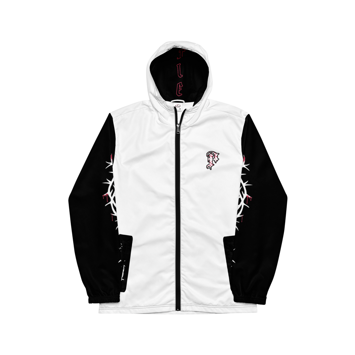 PARI$ CLOTHING HU$TLE WindBreaker – B&W W/Magenta front view premium streetwear jacket
