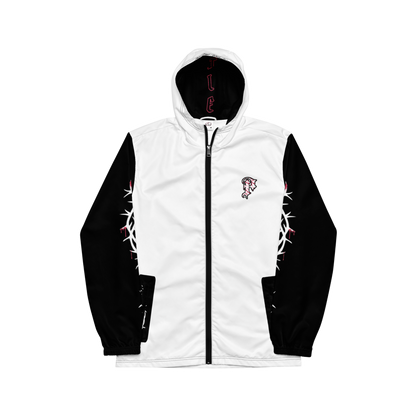 PARI$ CLOTHING HU$TLE WindBreaker – B&W W/Magenta front view premium streetwear jacket